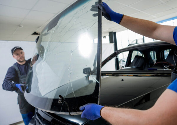 Technician removing a damaged windshield in Tampa, FL