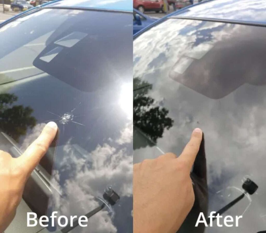 Windshield repair before and after