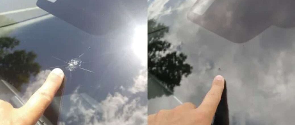 Windshield repair before and after