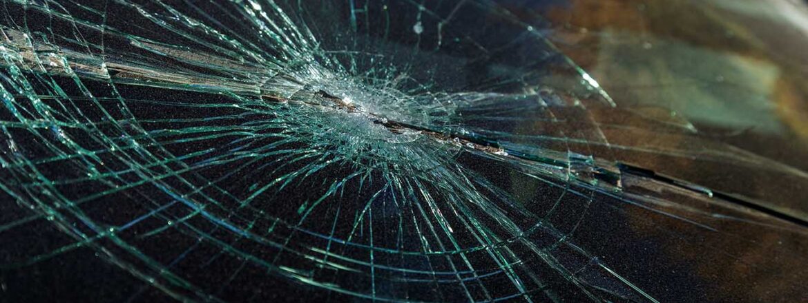 Terrible dangerous car after a fatal accident. Broken windshield. A broken car with broken glass. Сar hazard. Reckless dangerous driving. Broken windshield after fatal accident with a pedestrian